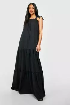 Ярусное платье макси с завязками Boohoo, черный