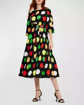 Ярусное платье миди с помпоном и цветочным принтом kate spade new york, цвет Black Multi