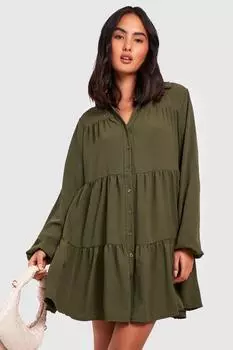 Ярусное платье-рубашка Boohoo, хаки