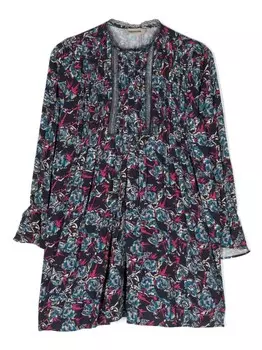 Zadig & Voltaire Kids платье с длинными рукавами и цветочным принтом, синий