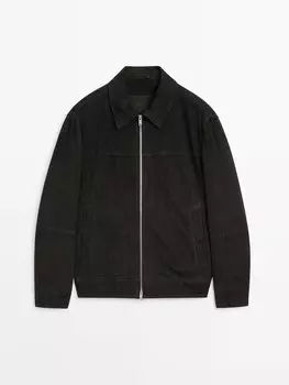 Замшевая кожаная куртка на молнии Massimo Dutti, голубой