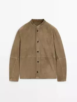 Замшевая кожаная куртка на пуговицах Massimo Dutti, зеленый