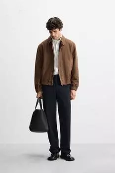Замшевая кожаная куртка ZARA, цвет Brick