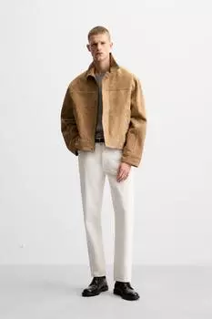 Замшевая кожаная куртка ZARA, цвет Dark beige