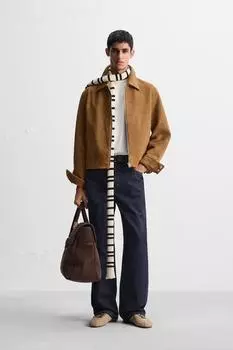 Замшевая кожаная куртка ZARA, кэмел