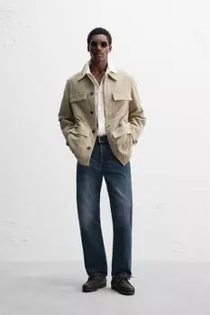 Замшевая парка с карманами ZARA, бежевый