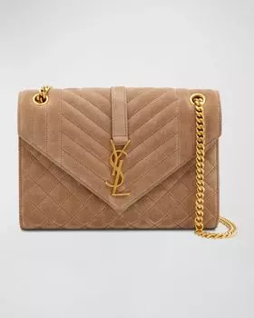 Замшевая сумка через плечо Envelope Triquilt Medium YSL Saint Laurent, цвет Rosy Sand