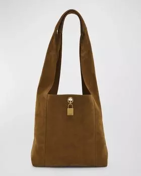 Замшевая сумка-хобо с замком Saint Laurent, цвет Biscuit Brown