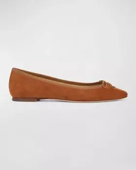 Замшевые балетки «Catherine» с бантом Veronica Beard, цвет Caramel Brown Suede