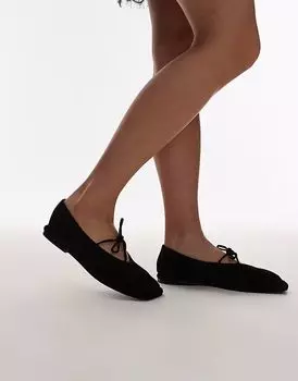 Замшевые балетки Topshop Alaia с галстуком черного цвета