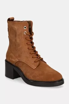 Замшевые ботильоны SUEDE Mid HEEL LACEUP LOGOTAPE Tommy Hilfiger, коричневый