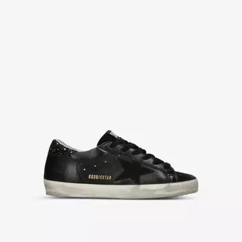 Замшевые кожаные кроссовки Super-Star со звездами Golden Goose, черный