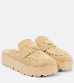 Замшевые мюли Prada, экрю