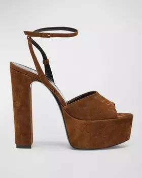 Замшевые сандалии на платформе Jodie с ремешком на щиколотке Saint Laurent
