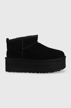 Замшевые зимние ботинки UGG на платформе Classic Ultra Mini, черный