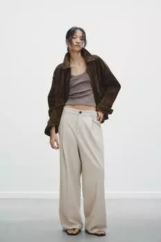 Заштопанные брюки ZARA, бежевый