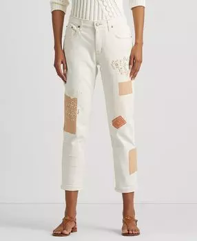 Зауженные джинсы petite в технике пэчворк Lauren Ralph Lauren, кремовый