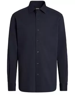 Zegna long-sleeve cotton shirt, синий