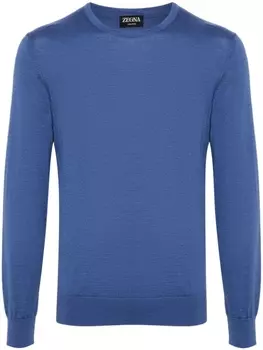 Zegna меланжевый джемпер в рубчик, синий