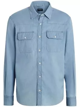 Zegna рубашка из вареного денима, синий