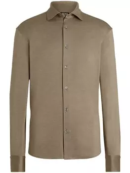 Zegna саржевая рубашка, зеленый