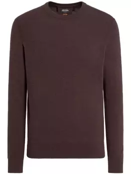Zegna шерстяной джемпер с круглым вырезом, коричневый