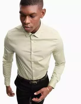 Зеленая эластичная рубашка скинни ASOS DESIGN