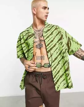 Зеленая льняная рубашка свободного кроя ASOS revere