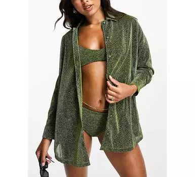 Зеленая пляжная рубашка с блестками ASOS DESIGN