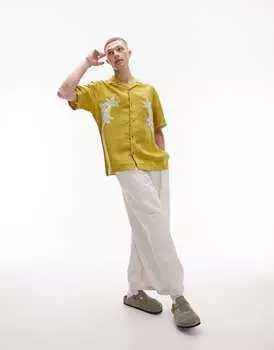 Зеленая рубашка с цветочной вышивкой Topman
