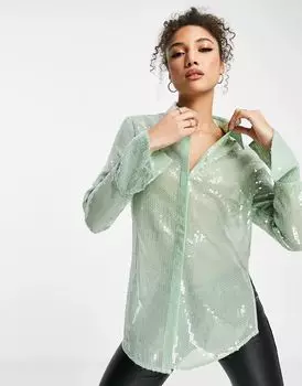 Зеленая рубашка с пайетками ASOS
