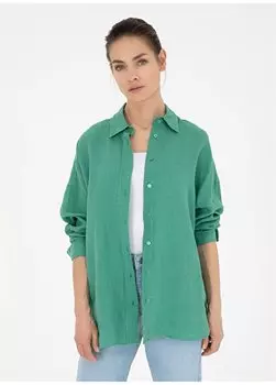 Зеленая женская льняная рубашка оверсайз KETO Pierre Cardin, зеленый