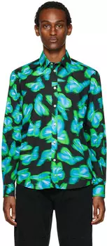 Зелено-синяя рубашка с принтом MSGM