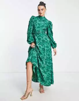 Зеленое платье макси с поясом и поясом ASOS