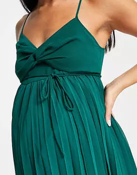 Зеленое платье миди с плиссировкой и поясом ASOS DESIGN Maternity