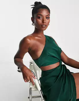 Зеленое платье миди с вырезами и узлом ASOS DESIGN