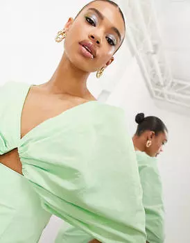 Зеленое платье мини с v-образным вырезом ASOS EDITION