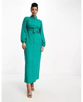 Зеленое платье-рубашка макси с завязками спереди ASOS DESIGN