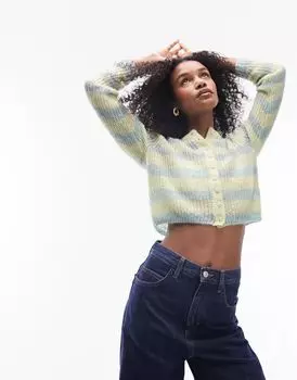 Зеленый полосатый прозрачный кардиган Topshop