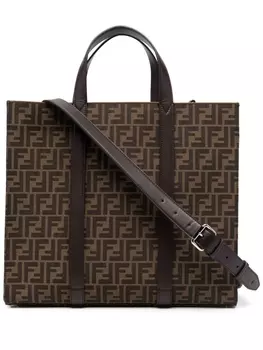 Жаккардовая сумка-тоут с логотипом FF FENDI, коричневый
