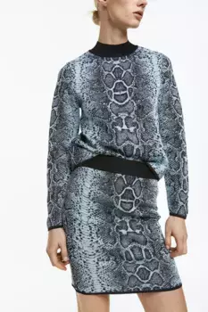 Жаккардовая трикотажная юбка H&M, бирюзовый