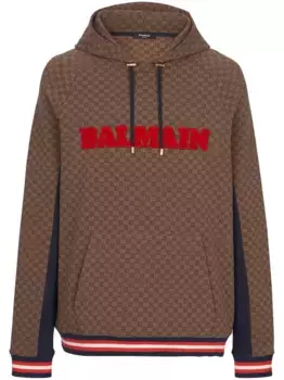 Жаккардовое худи с монограммой BALMAIN, коричневый