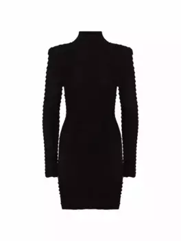 Жаккардовое платье мини Balmain, черный