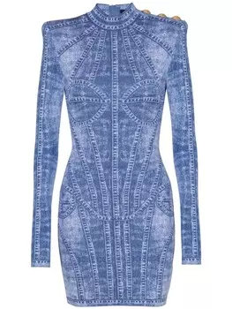 Жаккардовое платье мини Balmain, синий