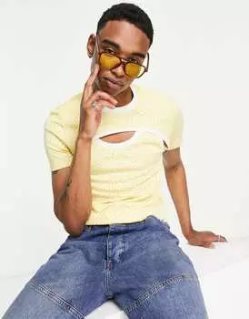 Желтая футболка скинни с вырезами в клетку ASOS DESIGN
