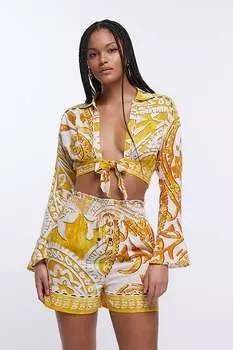Желтая короткая рубашка с завязками спереди River Island, желтый