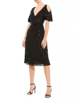 Жемчужное платье с открытыми плечами Mac Duggal, черный