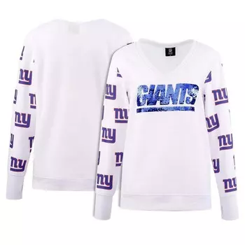 Женская белая флисовая футболка с v-образным вырезом и пайетками Cuce New York Giants, цвет Gia White