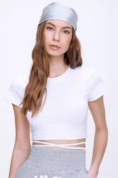 Женская белая укороченная футболка с круглым вырезом на шнуровке Trend Alaat Stili, белый