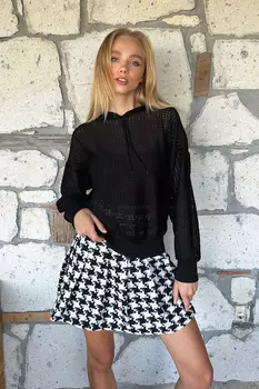 Женская черная ажурная толстовка с капюшоном Trend Alaat Stili, черный